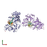 PDB entry 2ibt coloured by chain, front view.