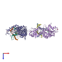 PDB 2ibt coloured by chain and viewed from the top.