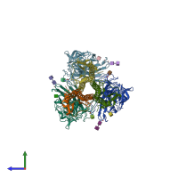 PDB entry 2ibx coloured by chain, side view.