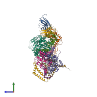 PDB entry 2ibz coloured by chain, side view.