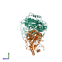 PDB entry 2ic3 coloured by chain, side view.