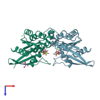 PDB entry 2ic5 coloured by chain, top view.