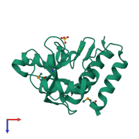 PDB entry 2icg coloured by chain, top view.