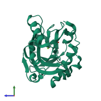 PDB entry 2icj coloured by chain, side view.