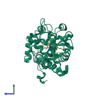 PDB entry 2icv coloured by chain, side view.