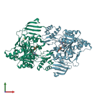 PDB entry 2icx coloured by chain, front view.