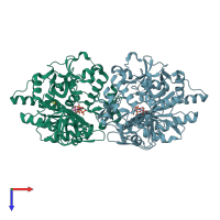 PDB entry 2icx coloured by chain, top view.