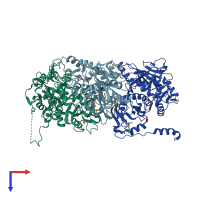 PDB entry 2idb coloured by chain, top view.