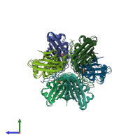 PDB entry 2ide coloured by chain, side view.