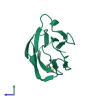 PDB entry 2idu coloured by chain, side view.