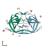 PDB entry 2idw coloured by chain, front view.