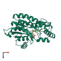 PDB entry 2ie0 coloured by chain, top view.