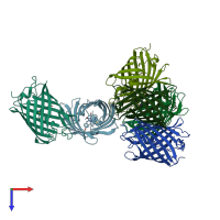 PDB entry 2ie2 coloured by chain, top view.