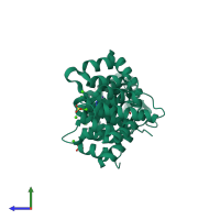 PDB entry 2ie7 coloured by chain, side view.