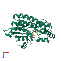 PDB entry 2ieb coloured by chain, top view.