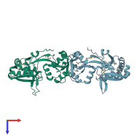 PDB entry 2iee coloured by chain, top view.