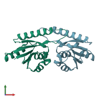 PDB entry 2iel coloured by chain, front view.