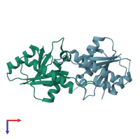 PDB entry 2iel coloured by chain, top view.