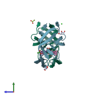 PDB entry 2ien coloured by chain, side view.