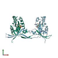 PDB entry 2iey coloured by chain, front view.