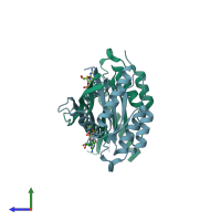 PDB entry 2if0 coloured by chain, side view.