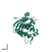 PDB entry 2if4 coloured by chain, side view.