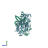 PDB entry 2if6 coloured by chain, side view.