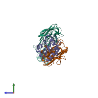 PDB entry 2iff coloured by chain, side view.