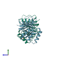 PDB entry 2ift coloured by chain, side view.