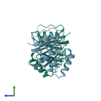 PDB entry 2ift coloured by chain, side view.