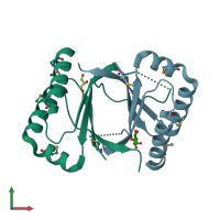 PDB entry 2ifx coloured by chain, front view.