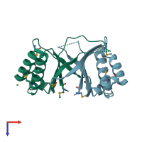 PDB entry 2ifx coloured by chain, top view.