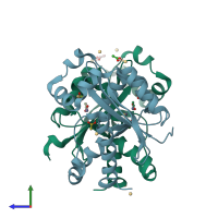 PDB entry 2igi coloured by chain, side view.