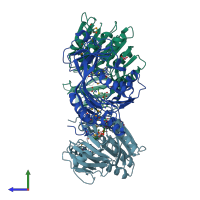 PDB entry 2igt coloured by chain, side view.