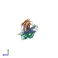 PDB entry 2ih1 coloured by chain, side view.