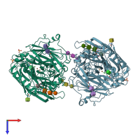 PDB entry 2ih9 coloured by chain, top view.