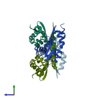 PDB entry 2ihc coloured by chain, side view.