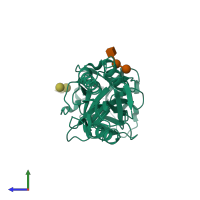 PDB entry 2iho coloured by chain, side view.