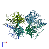 PDB entry 2ii7 coloured by chain, top view.