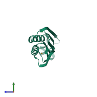PDB entry 2iii coloured by chain, side view.