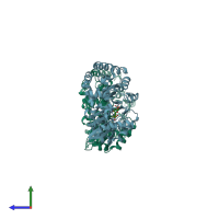 PDB entry 2iiq coloured by chain, side view.