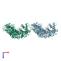 PDB entry 2iiq coloured by chain, top view.