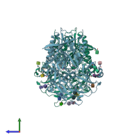 PDB entry 2iit coloured by chain, side view.