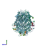 PDB entry 2iiv coloured by chain, side view.