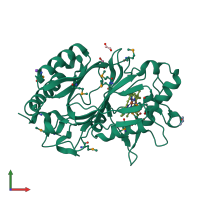PDB entry 2iiz coloured by chain, front view.