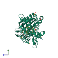 PDB entry 2iiz coloured by chain, side view.
