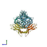 PDB entry 2ij0 coloured by chain, side view.