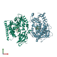 PDB entry 2ij2 coloured by chain, front view.