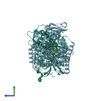 PDB entry 2ij2 coloured by chain, side view.