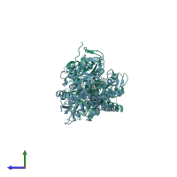 PDB entry 2ij4 coloured by chain, side view.